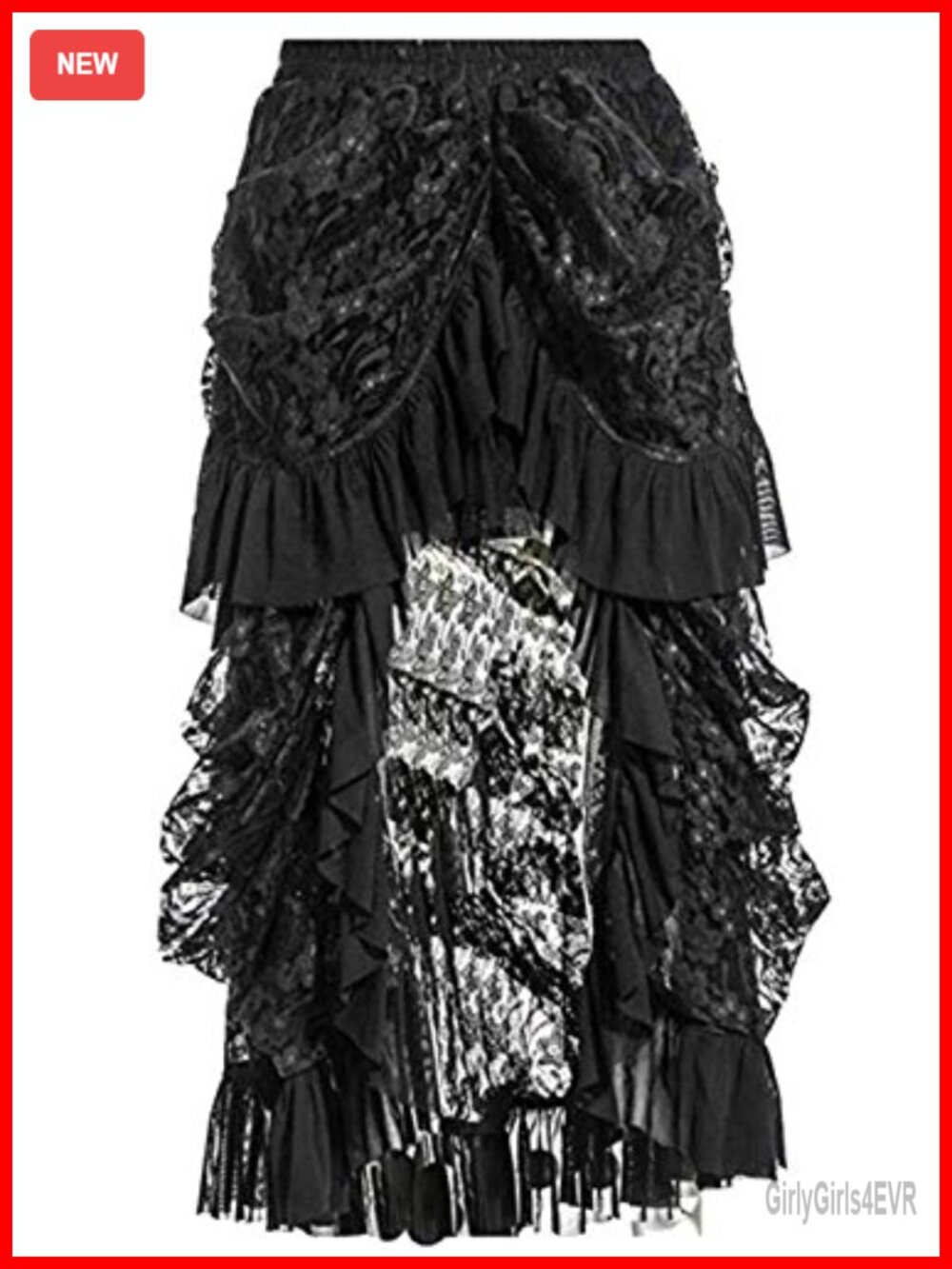 Women's Gothic Lace Maxi Skirt Victorian Ruffled Party Pencil High Rise